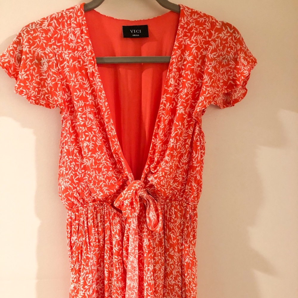 Orange and white print low/high maxi